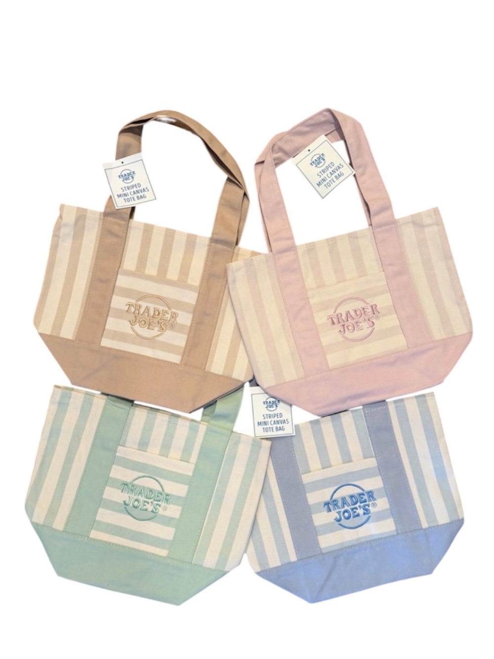 Set of 4 Limited Edition! Trader Joe’s Striped Canvas Mini Tote Bags 2026 NWT